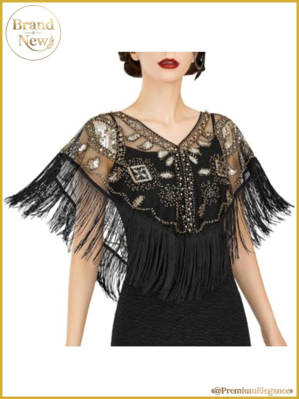 Sequin Beaded Shawl Wrap Evening Capelet Cover Up Short Fringe Women